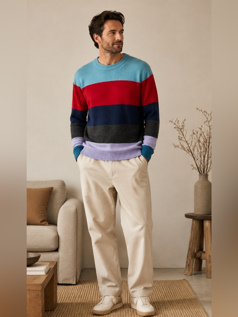 Simons le 31 Men’s Colorblock Crewneck Sweater Cozy Retro wool Knit sz medium